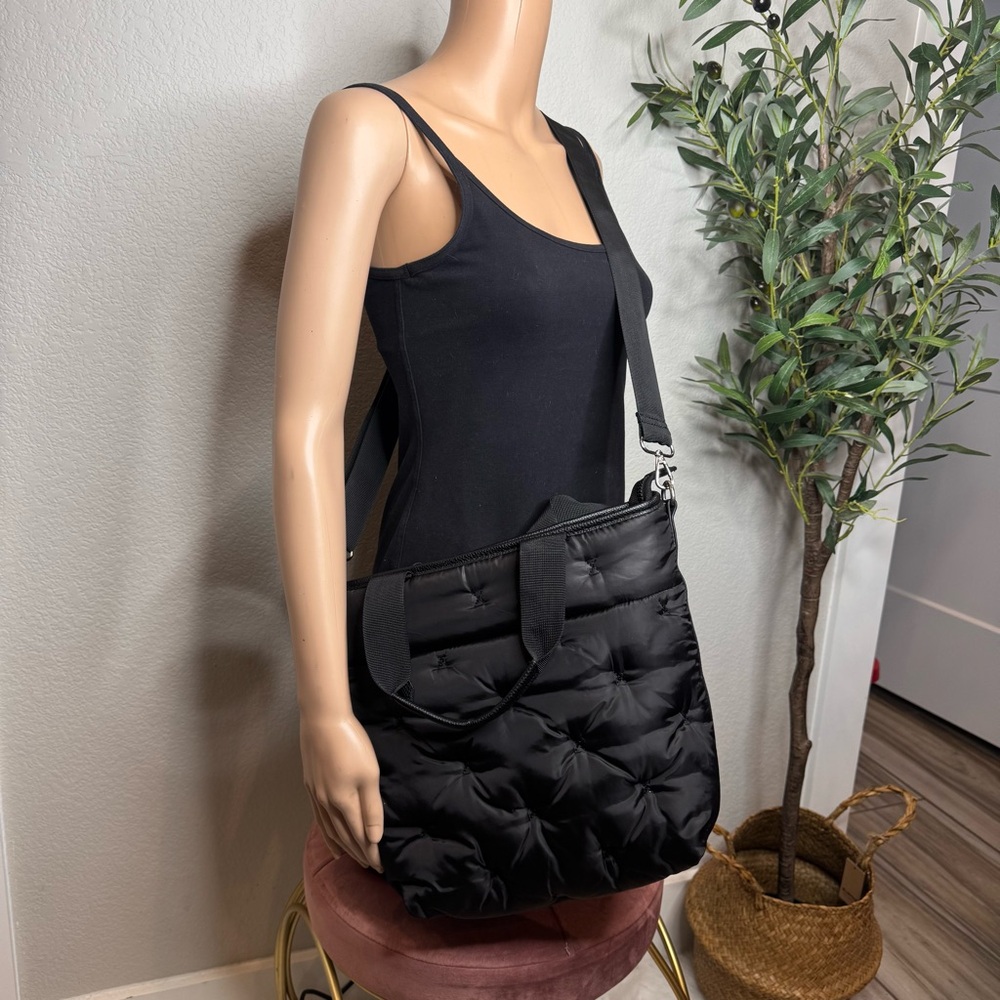 Laundry Black Quilted Tote Shoulder Bag Large Puffer Zipper‎ Top Travel Work